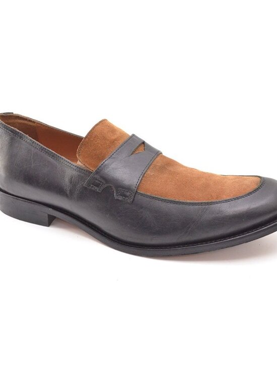 Men Paul Fredrick Glenn Black Tan Penny Loafers 12 M